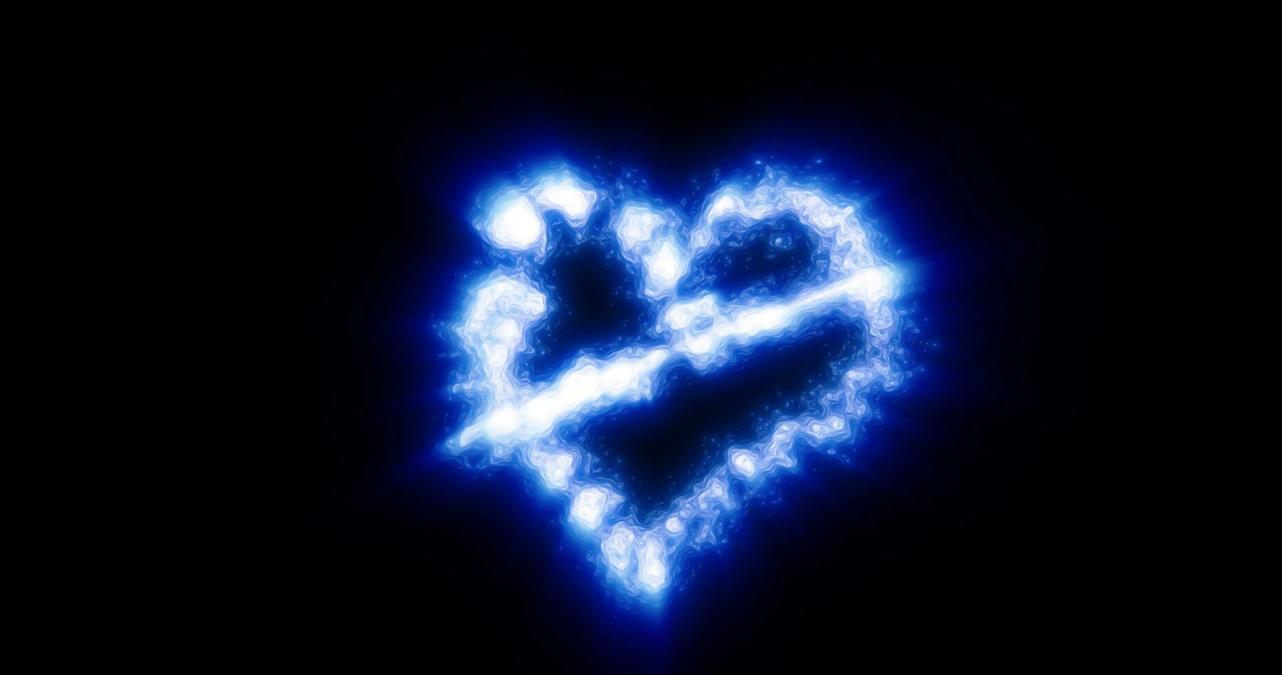 abstrakt blå kärlek hjärta tillverkad av små ljus lysande partiklar av energi festlig bakgrund för hjärtans dag foto