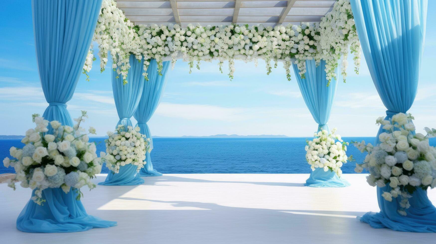förtrollade blå trädgård bröllop, generativ ai foto