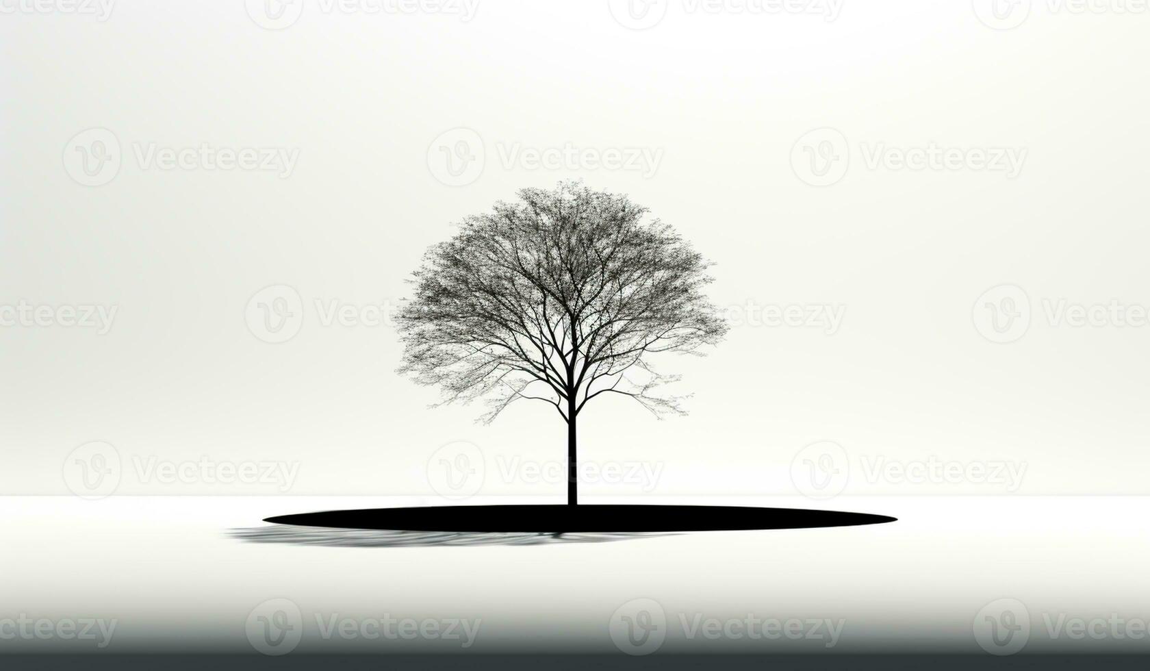 svart och vit abstrakt bakgrund med ett isolerat träd och dess skugga. ai generativ foto