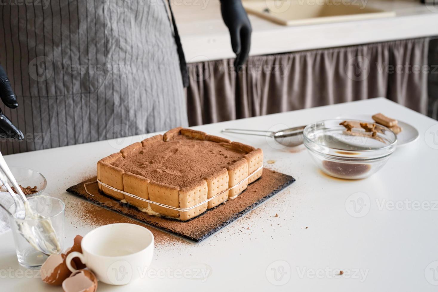 hemlagad tiramisukaka traditionell italiensk efterrätt foto