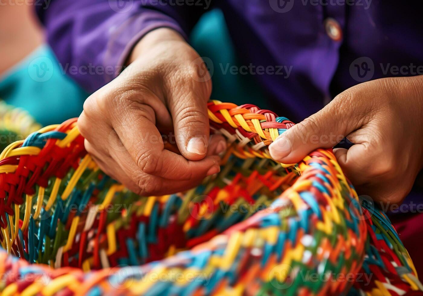 hantverkare arbetssätt på korgmakeri, sugrör korgar. traditionell hantverk. handgjorda. ai genererad foto