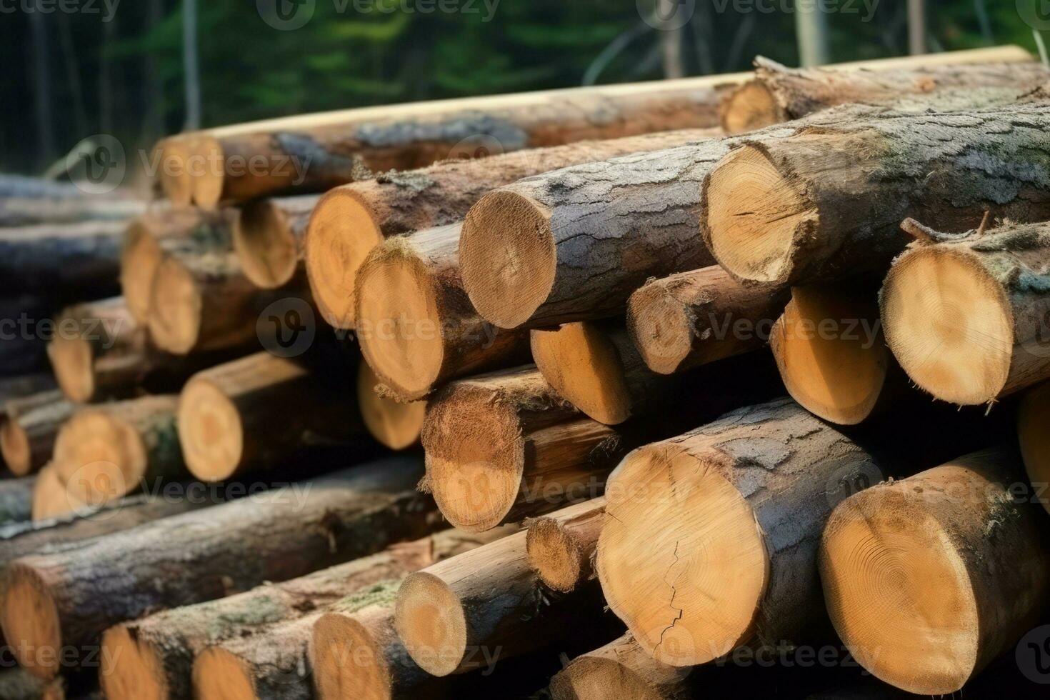 trä loggar skog stack material. generera ai foto
