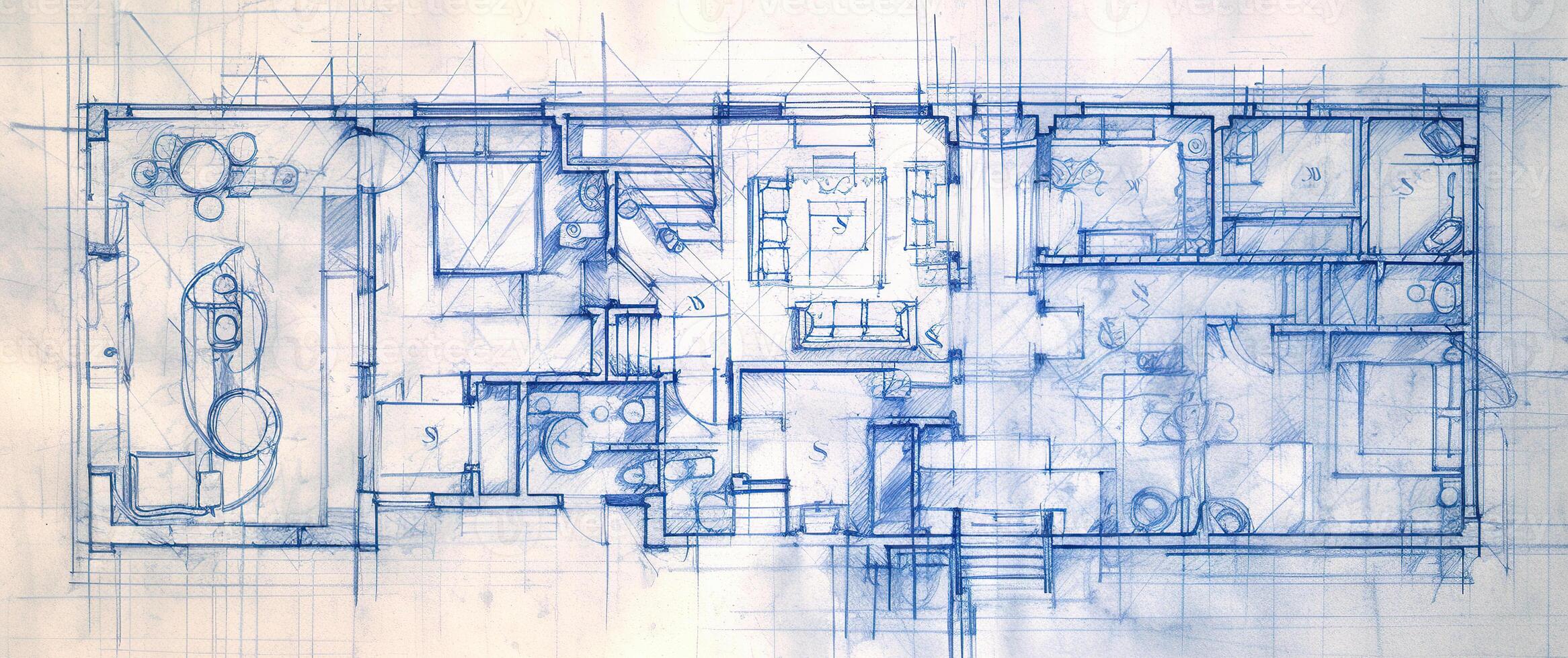 generativ ai, blå skriva ut golv planen, arkitektonisk bakgrund, teknisk dra foto