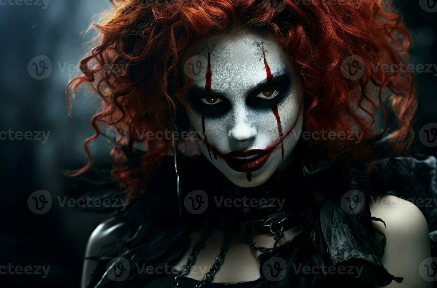 blodtörstig flicka vampyr clown mun. generera ai foto