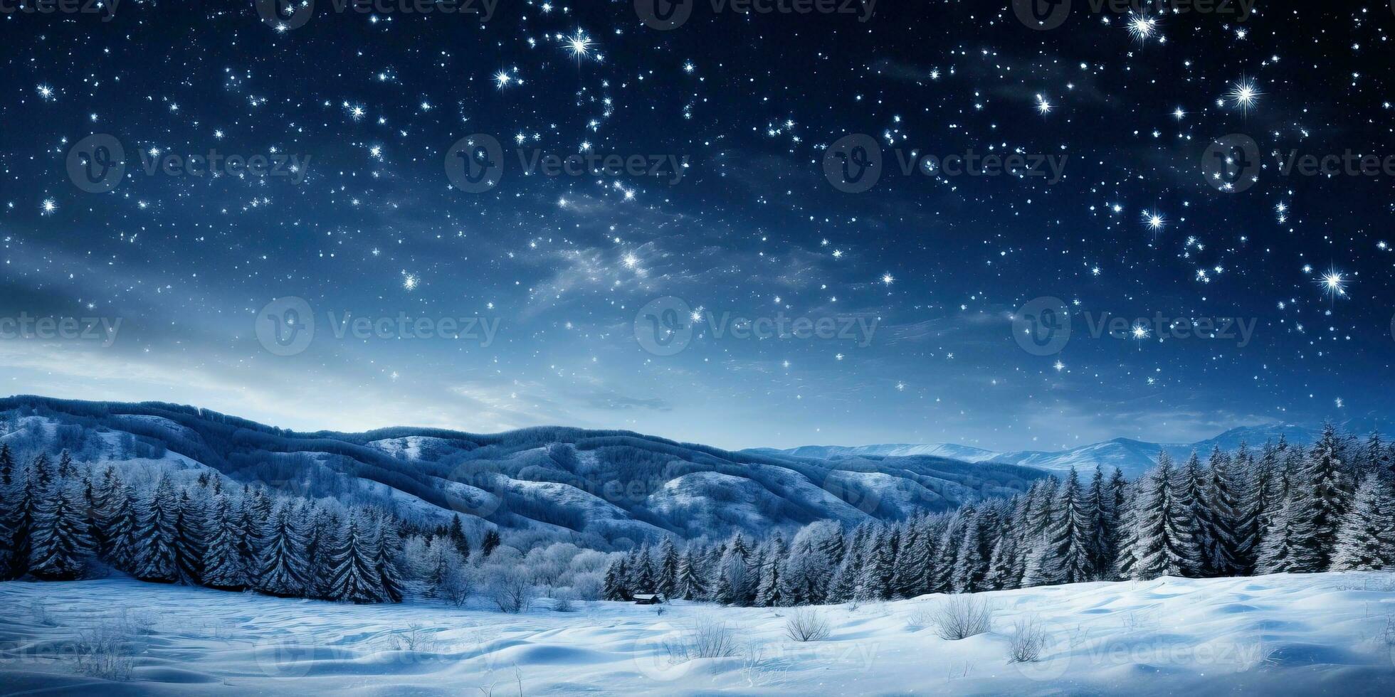 panorama- vinter- landskap på natt ai genererad foto