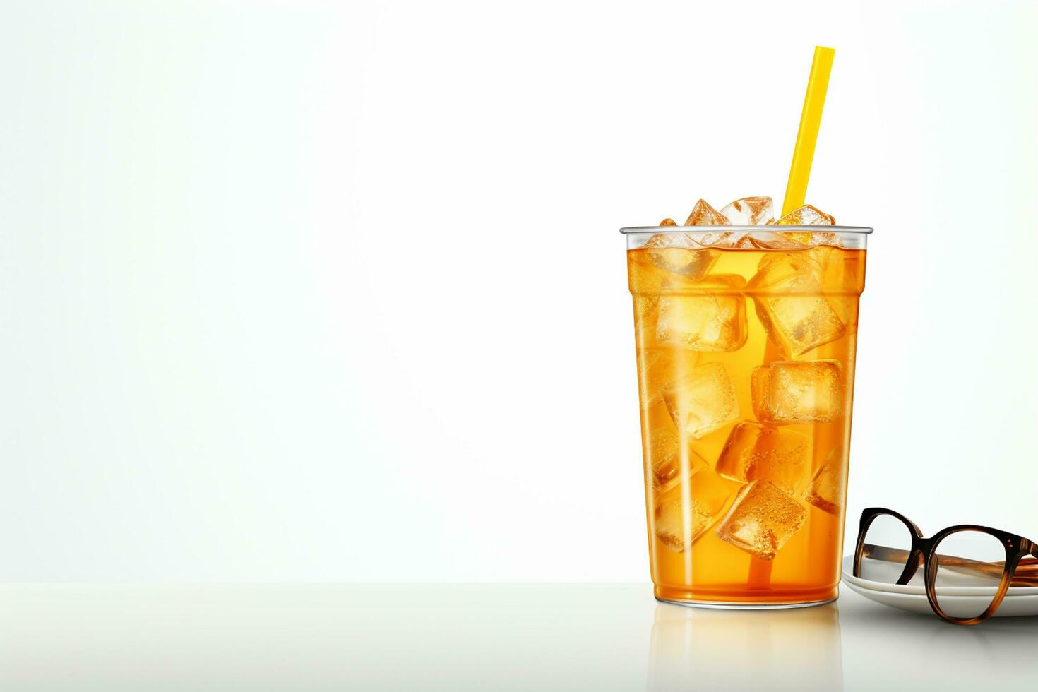 glas av cola med is kuber och citron- skiva på ljus bakgrund ai genererad foto