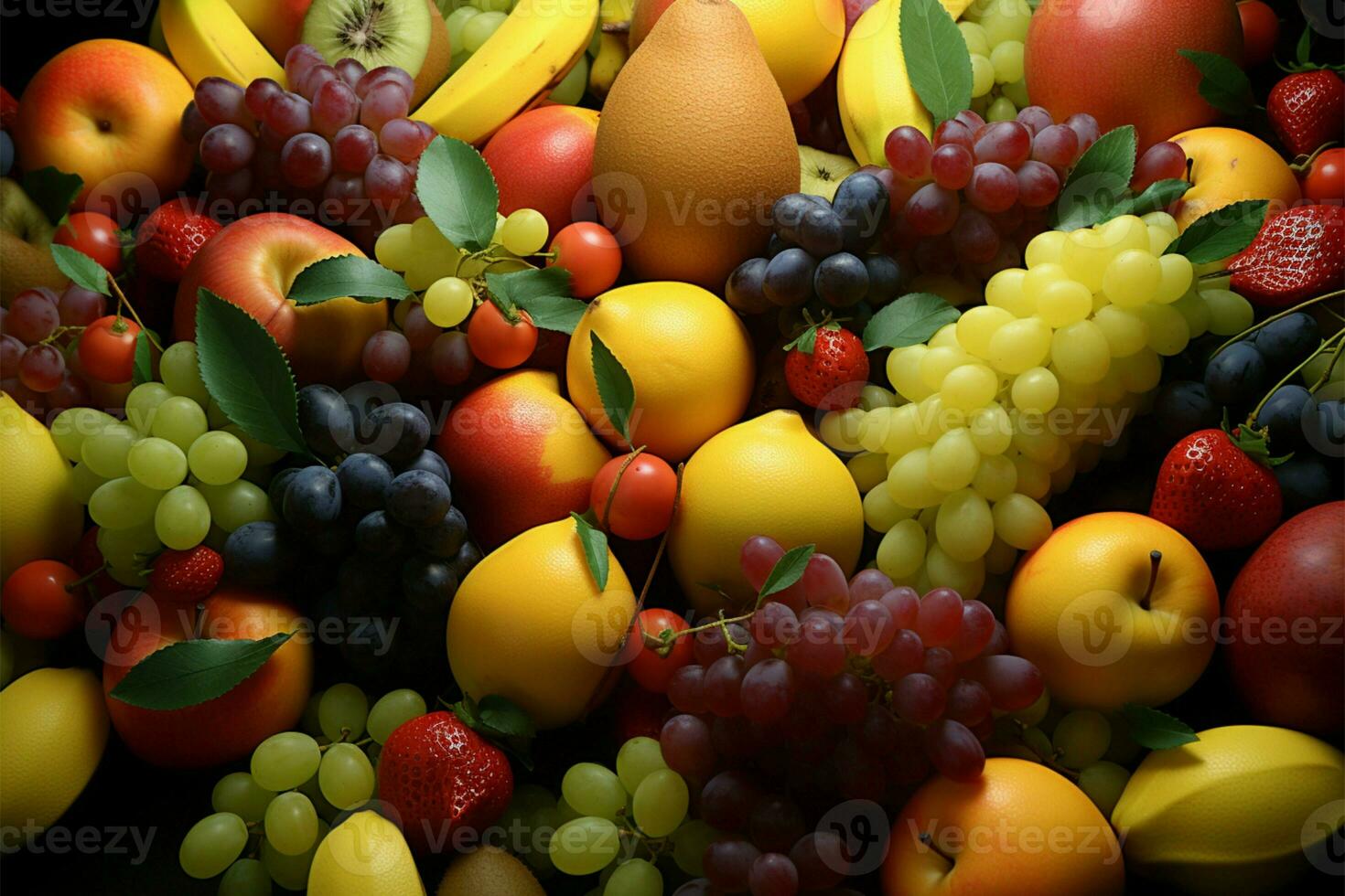en färgrik frukt sortiment, skapande ett lockande och livlig bakgrund ai genererad foto