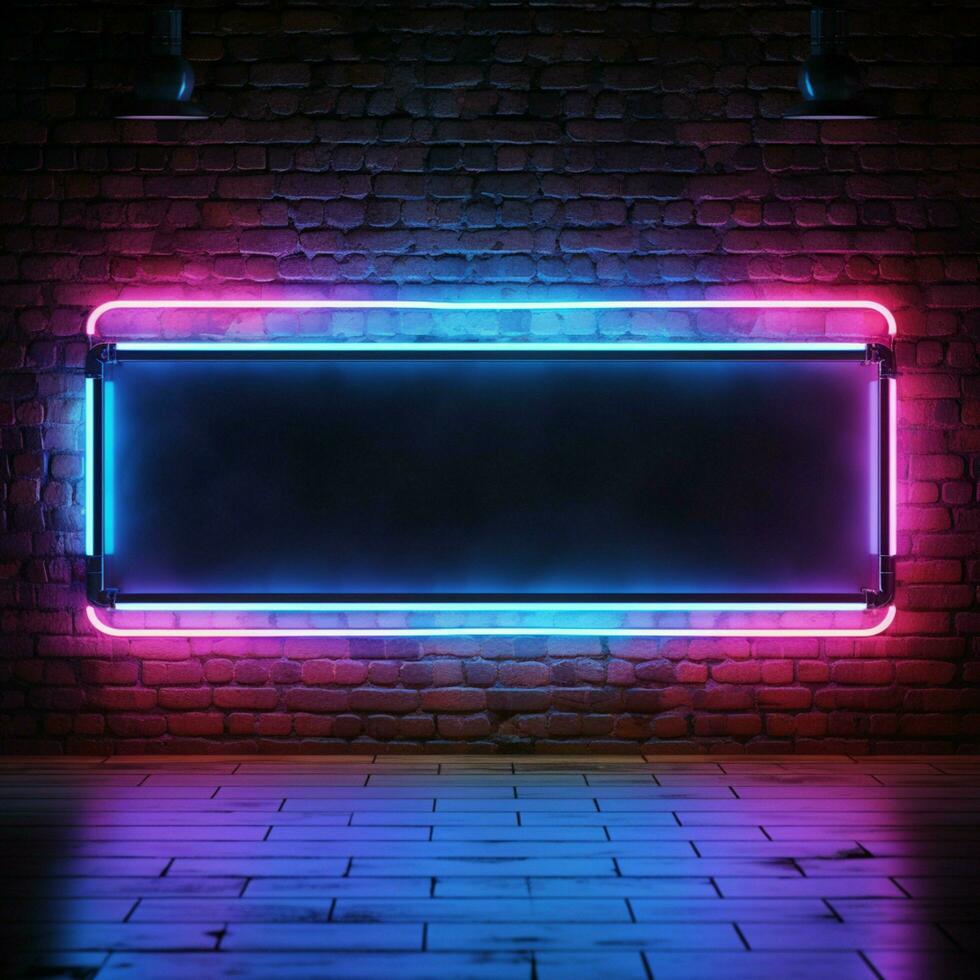abstrakt begrepp neon tecken baner med kopia Plats på tegel vägg för social media posta storlek ai genererad foto