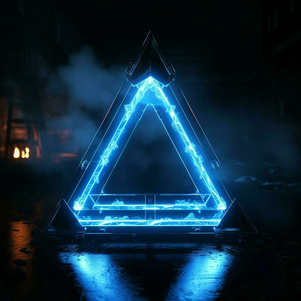 levande blå neon triangel element lägger till en djärv, modern Rör för social media posta storlek ai genererad foto
