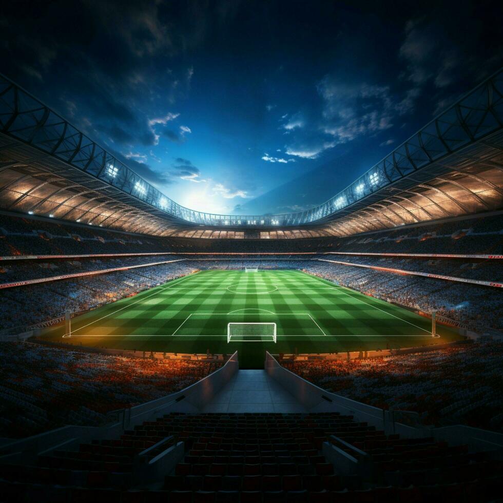 levande 3d tolkning, fotboll stadion, packade arena på de fält för social media posta storlek ai genererad foto