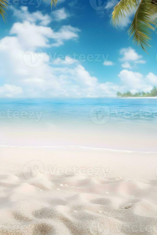 strand och tropisk hav med kokos handflatan träd för sommar bakgrund ai genererad foto