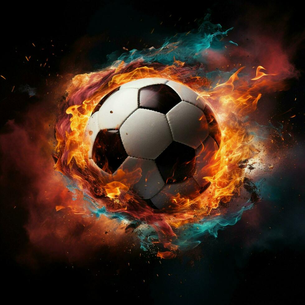 dynamisk fotboll boll konst, abstrakt design, sporter affisch mittpunkten för social media posta storlek ai genererad foto