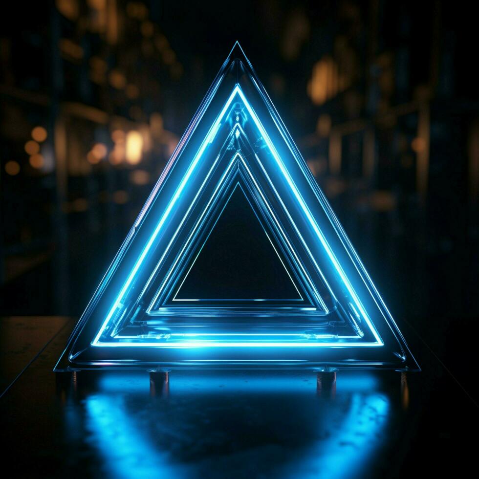blå neon triangel elementär enkelhet med en vibrerande, modern kant för social media posta storlek ai genererad foto