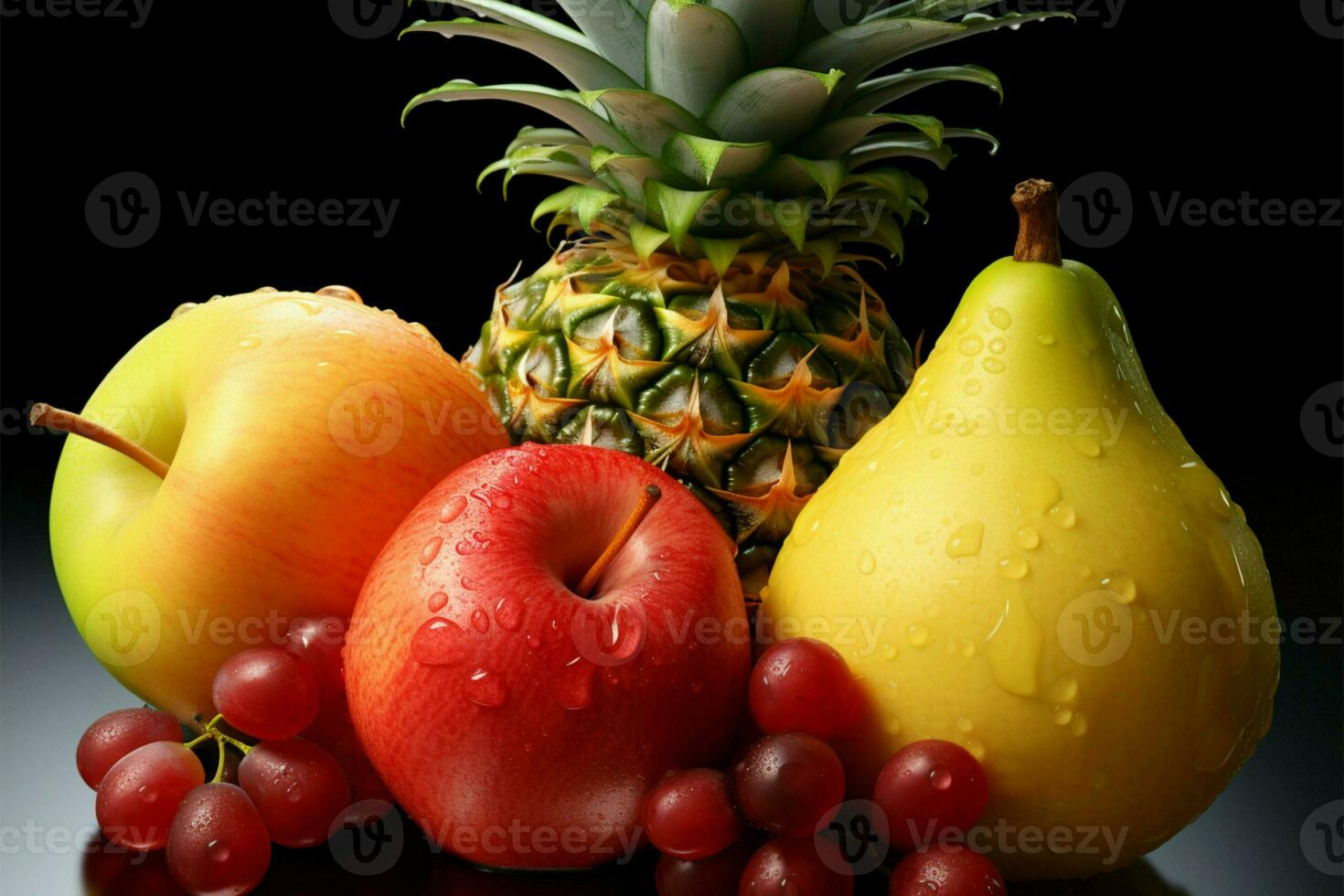 två färsk frukter, perfekt för en snabbt och friska mellanmål ai genererad foto