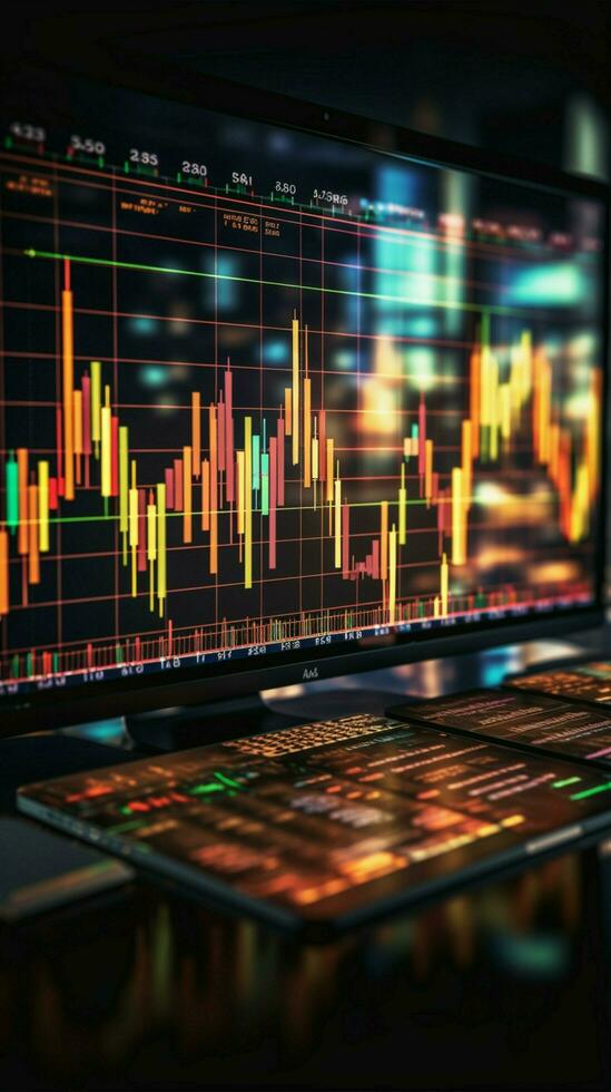 dynamisk data visa företag och stock grafer i fängslande titel vertikal mobil tapet ai genererad foto