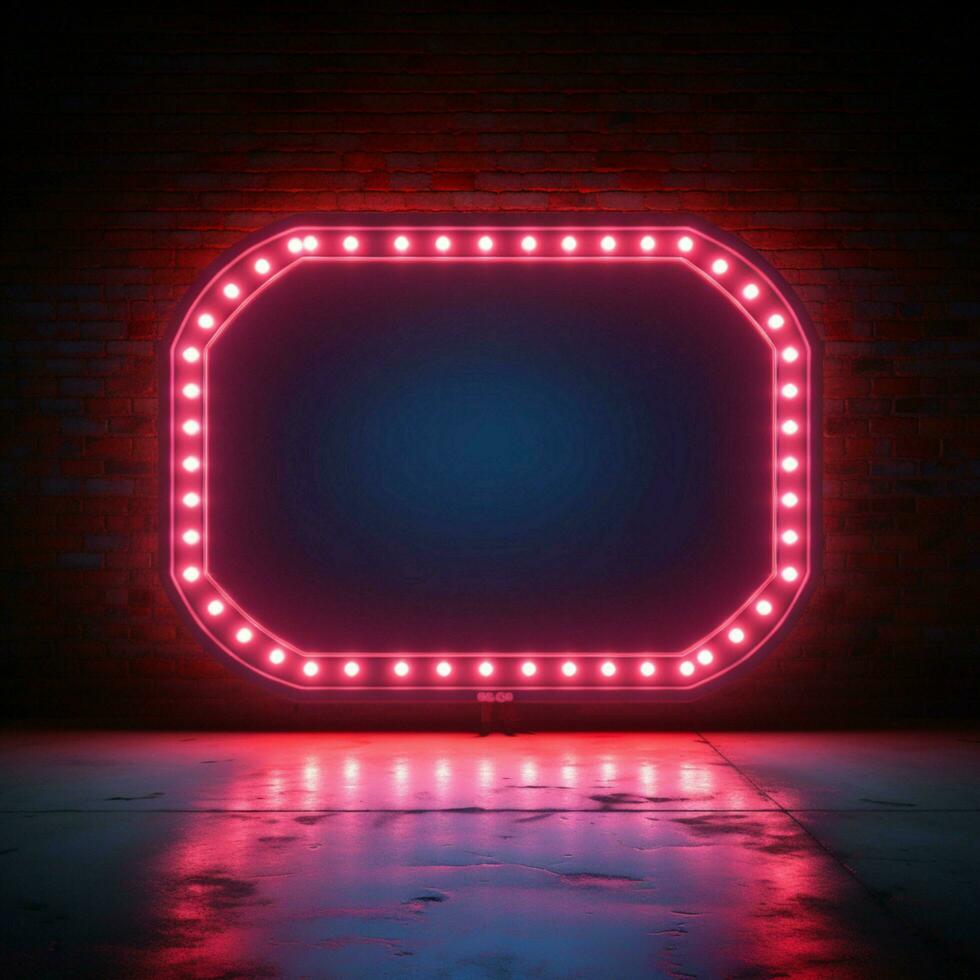lysande neon fyrkant ramar en långvarig, tömma retro anslagstavla tecken för social media posta storlek ai genererad foto