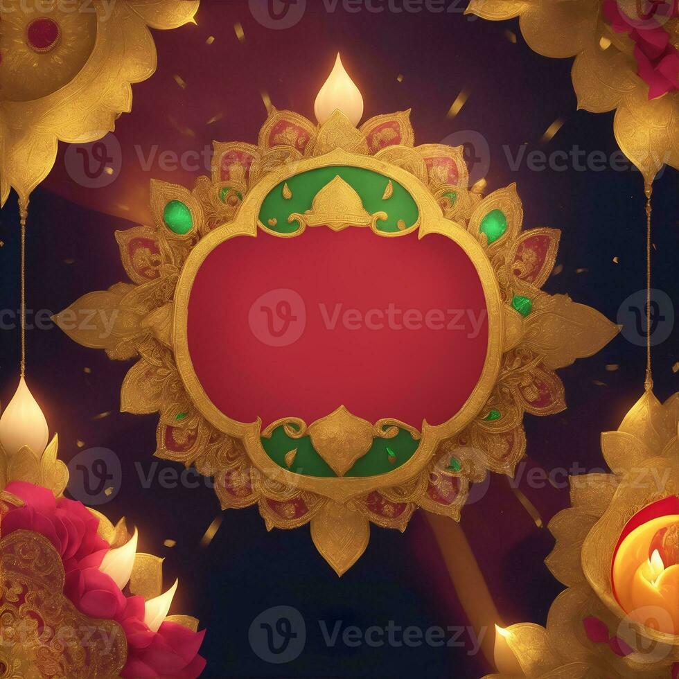 Lycklig diwali mall med tom Plats eller bild Plats på en festival-look bakgrund förbi ai genererad foto