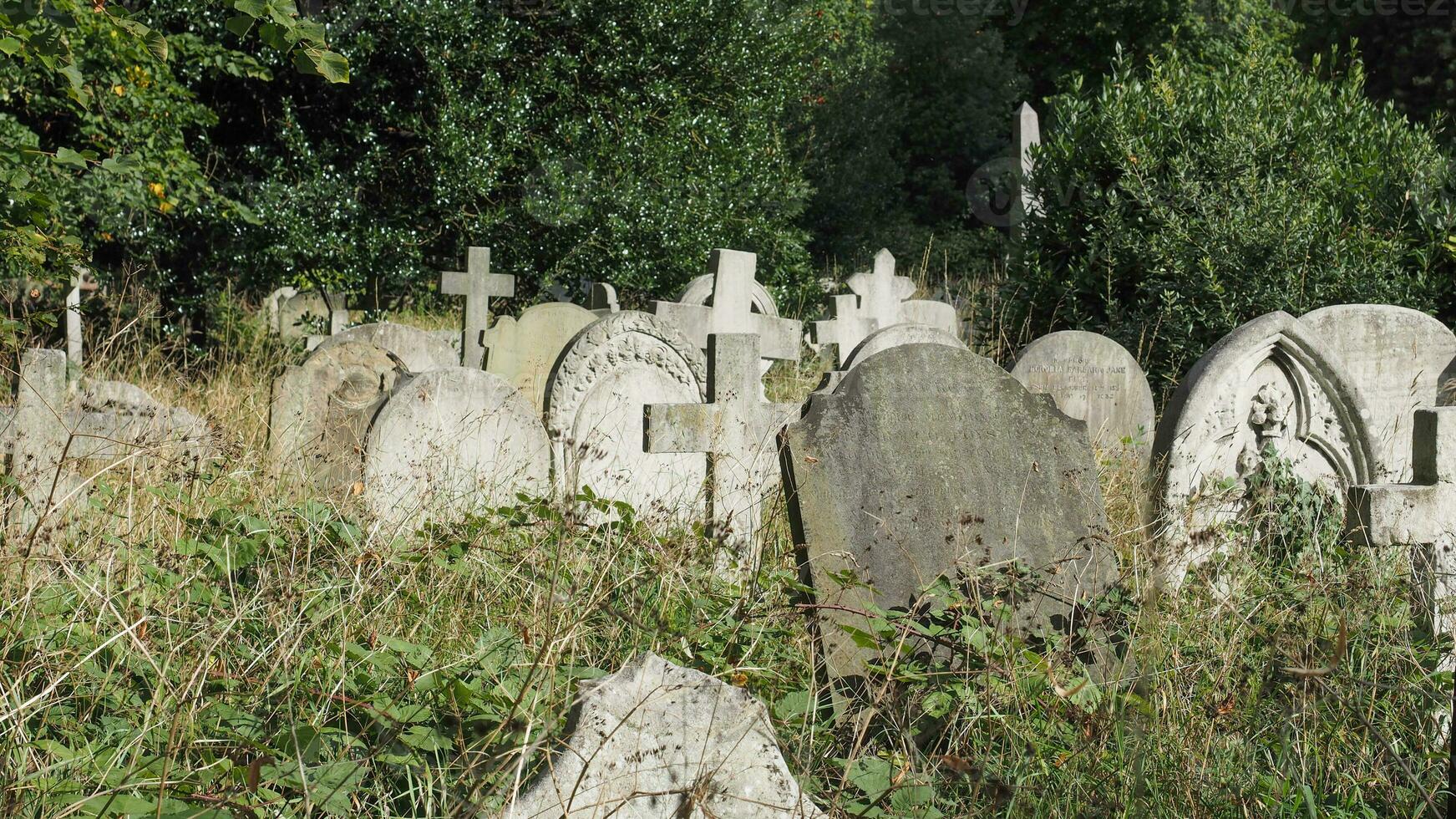 gravar och går över på gotik kyrkogård foto