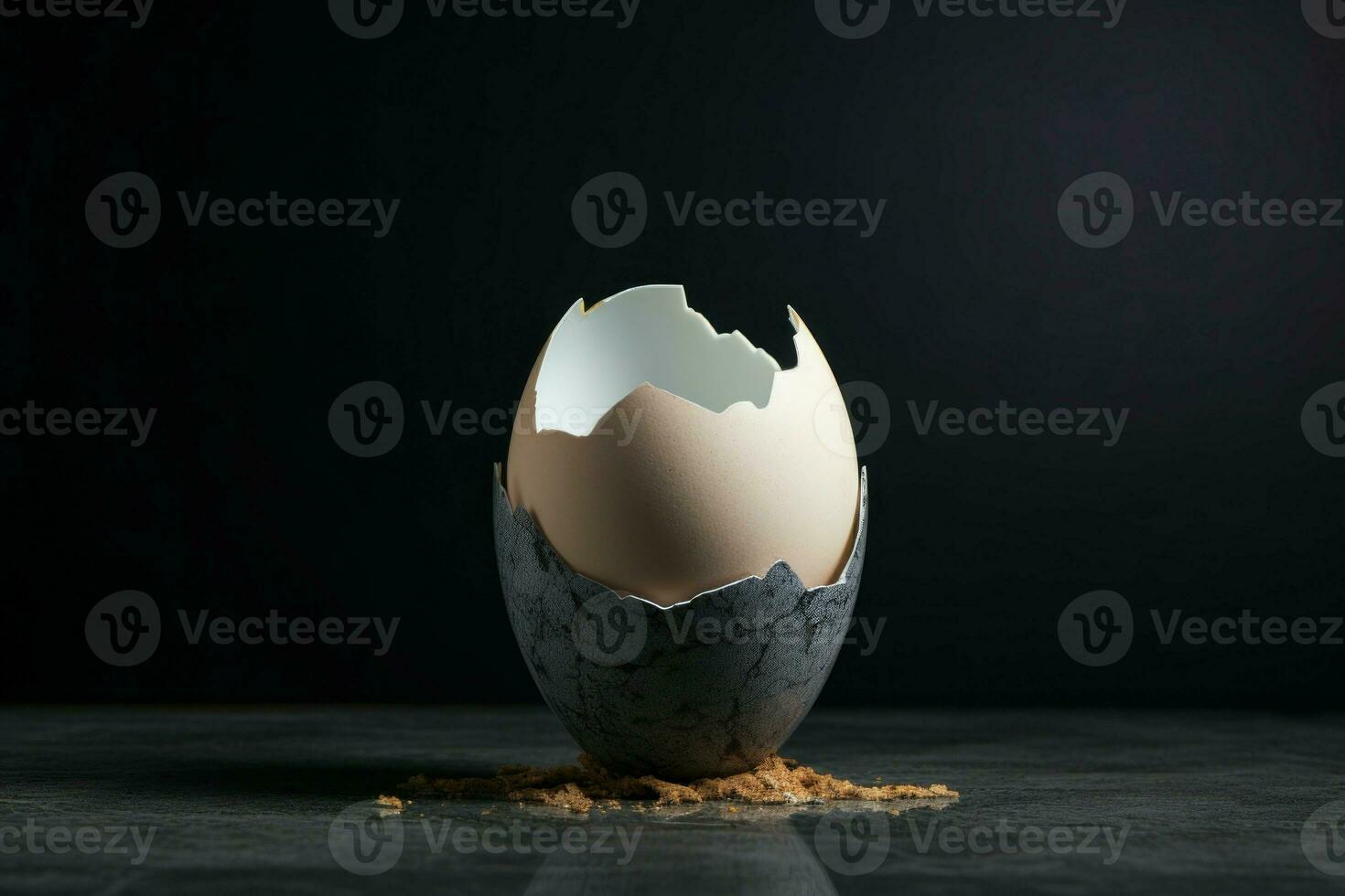knäckt ägg i kopp på grå bakgrund. generera ai foto