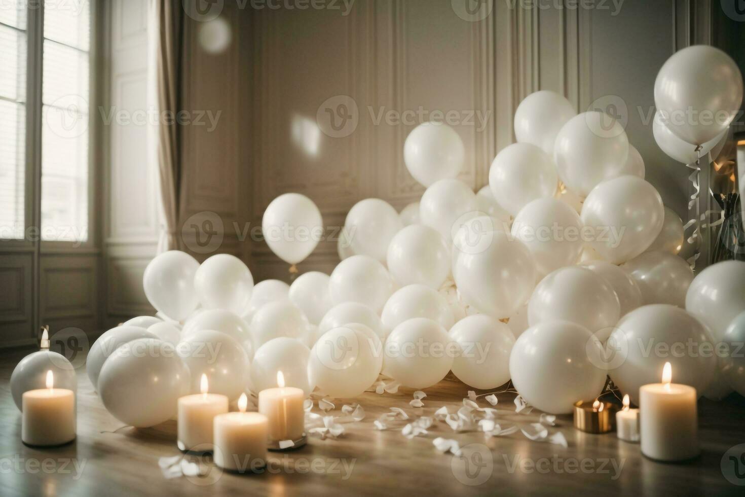 rum med baloons och ljus ai genererad foto