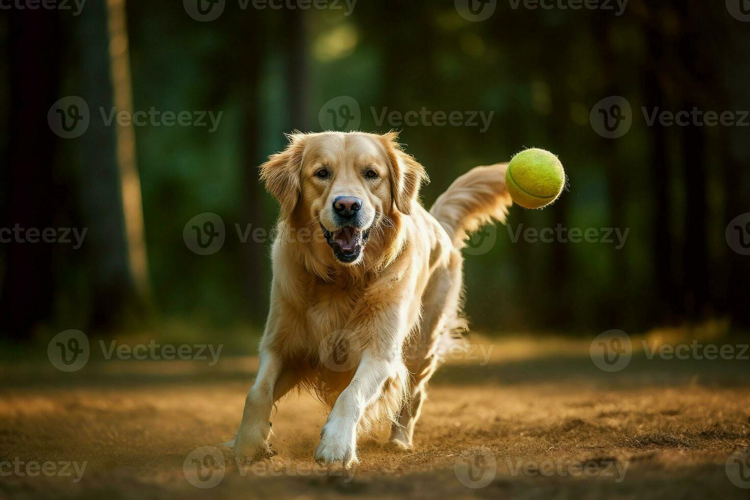 hund spelar med boll. generera ai foto