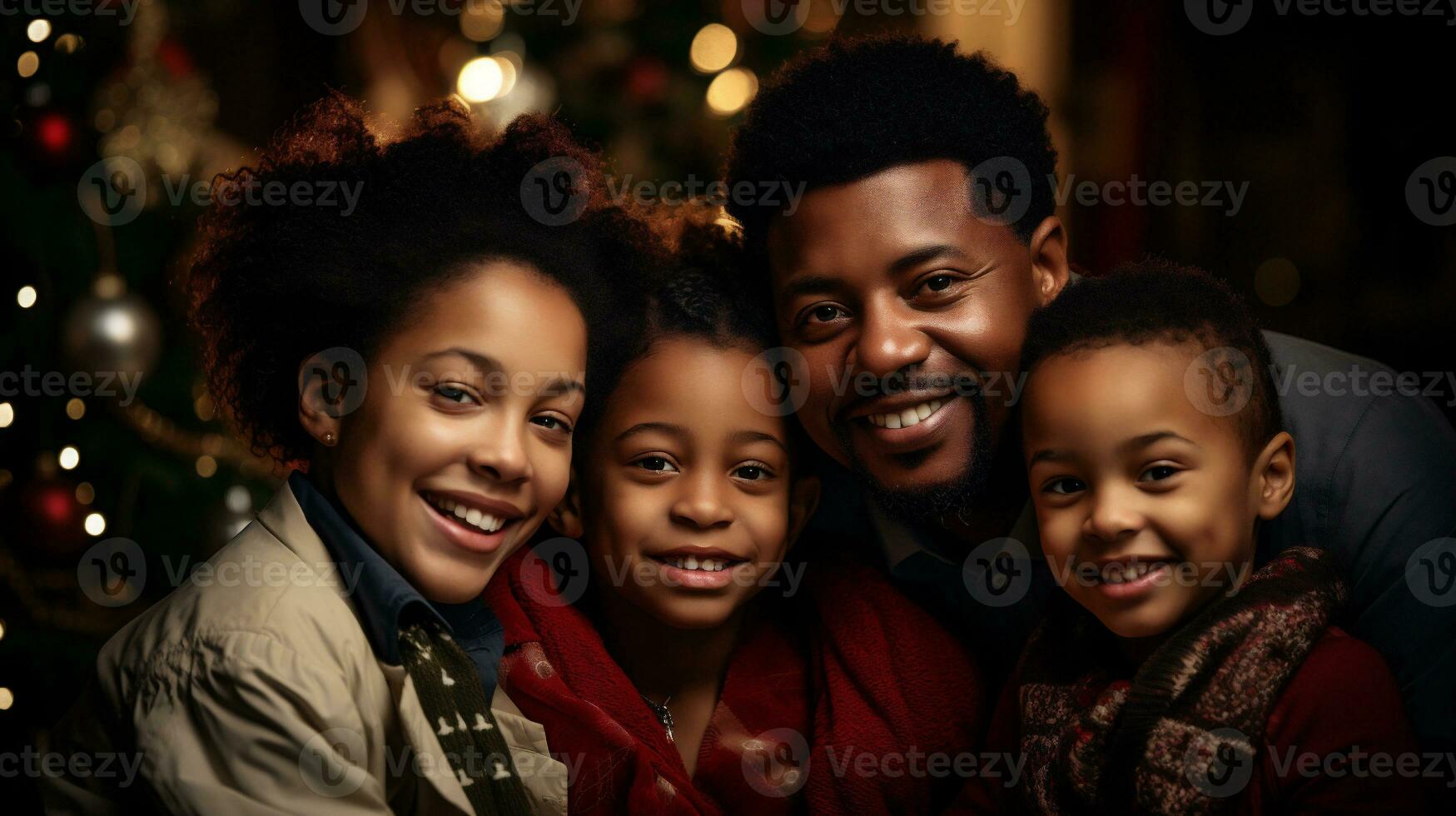 ai generativ. familj, jul, jul, vinter, lycka och människor begrepp - leende familj över levande rum bakgrund foto