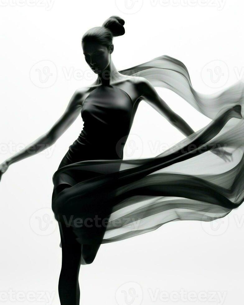 en graciös figur, draperad i strömmande tyg, snurrar mitt i de bris, förkroppsligande de eterisk skönhet av dansa.. generativ ai foto