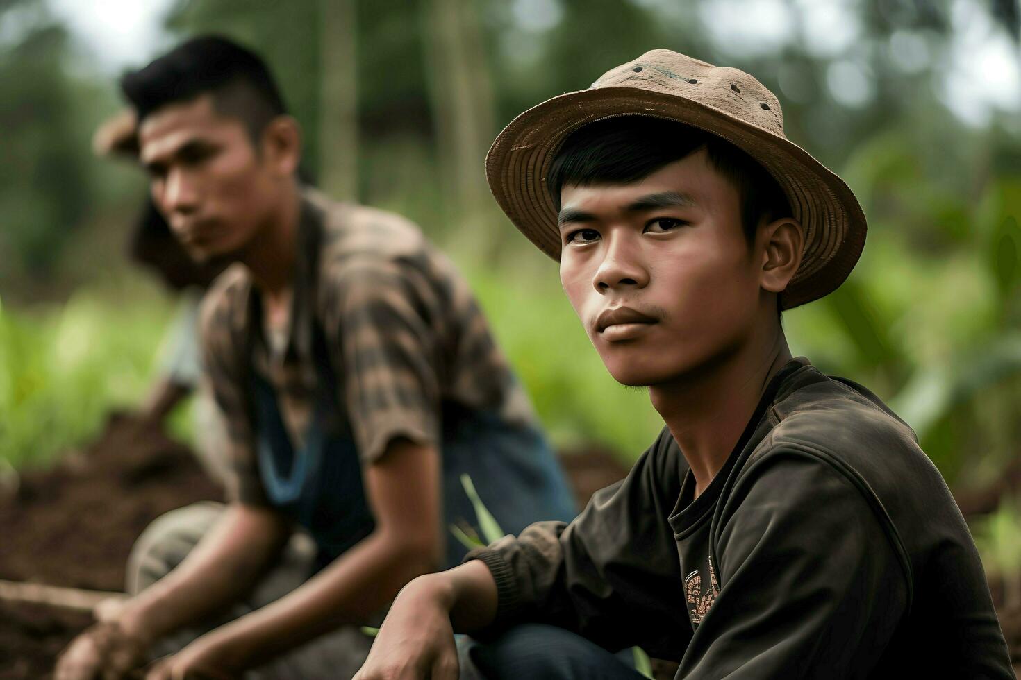 indonesiska man och hård arbete ai generativ foto