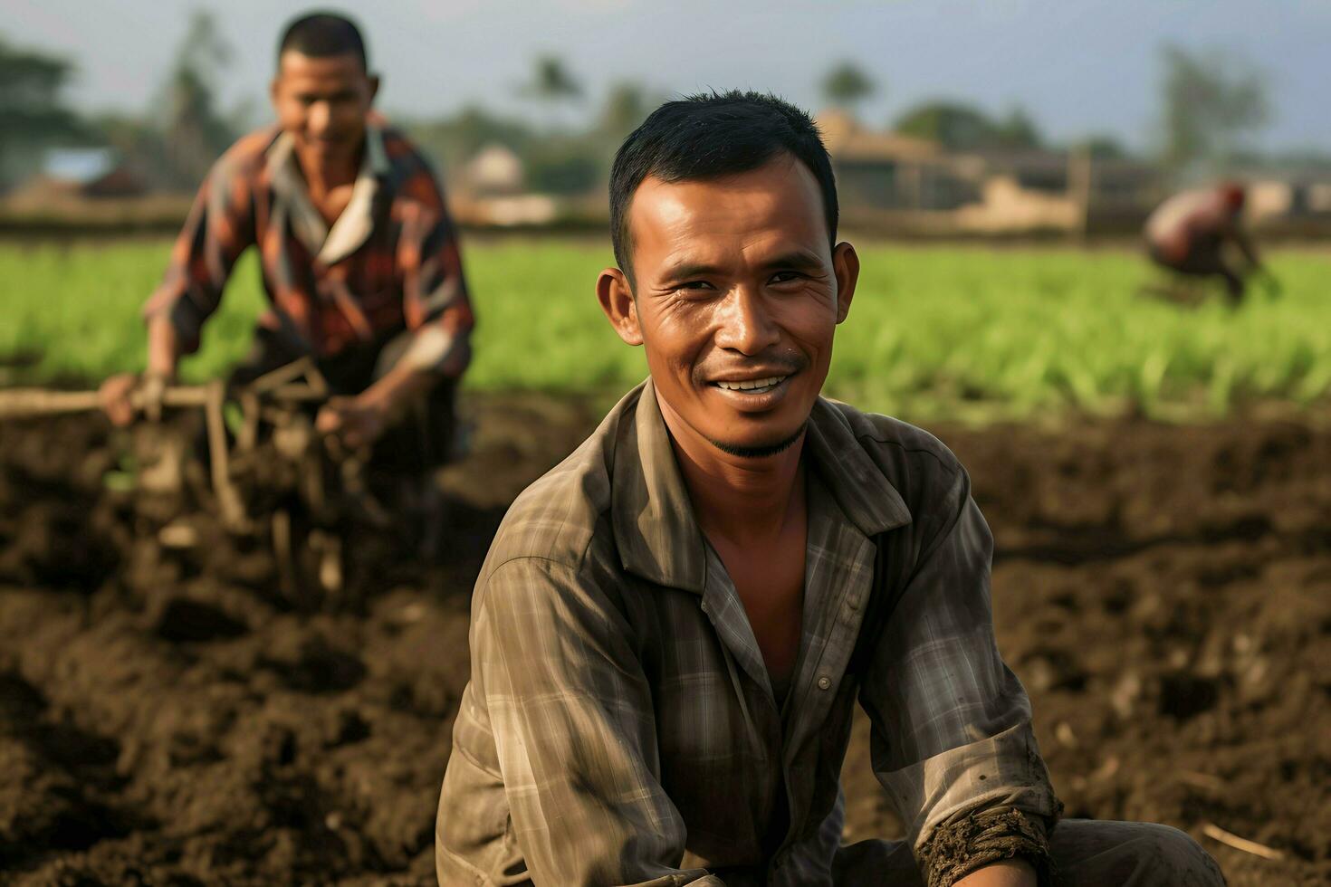 indonesiska man och hård arbete ai generativ foto