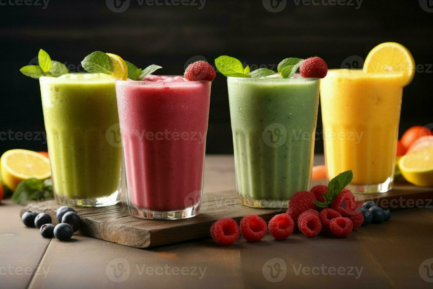 färgrik färsk smoothies glasögon hemlagad. generera ai foto