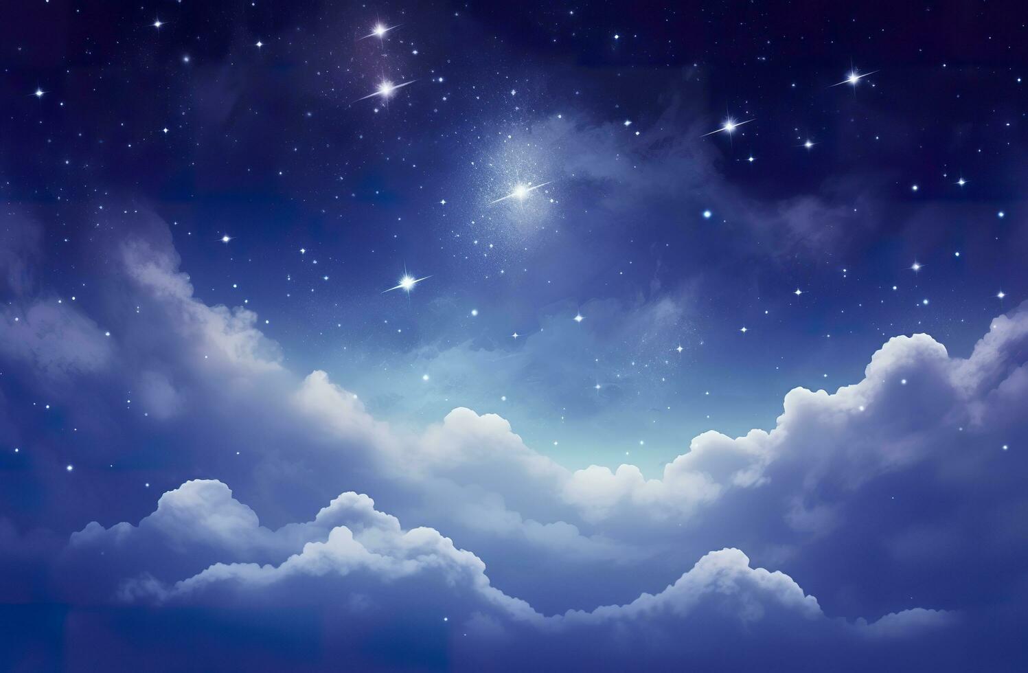 Plats av natt himmel med moln och stjärnor. generativ ai foto