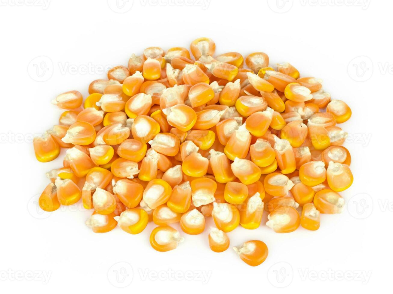 högen av majs kärnor isolerat på vit bakgrund foto