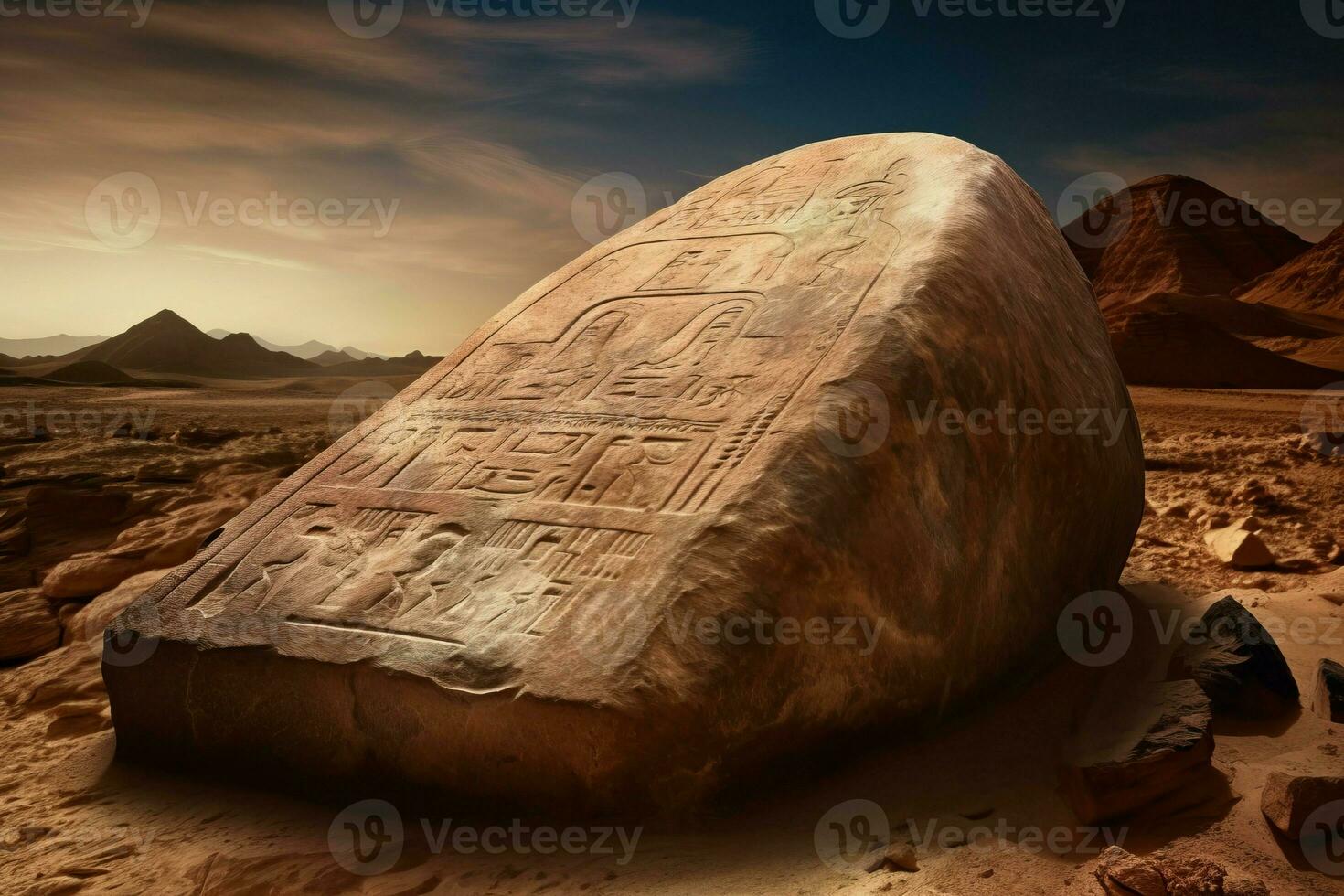 egyptisk hieroglyphics monolit med gammal manus. generera ai foto