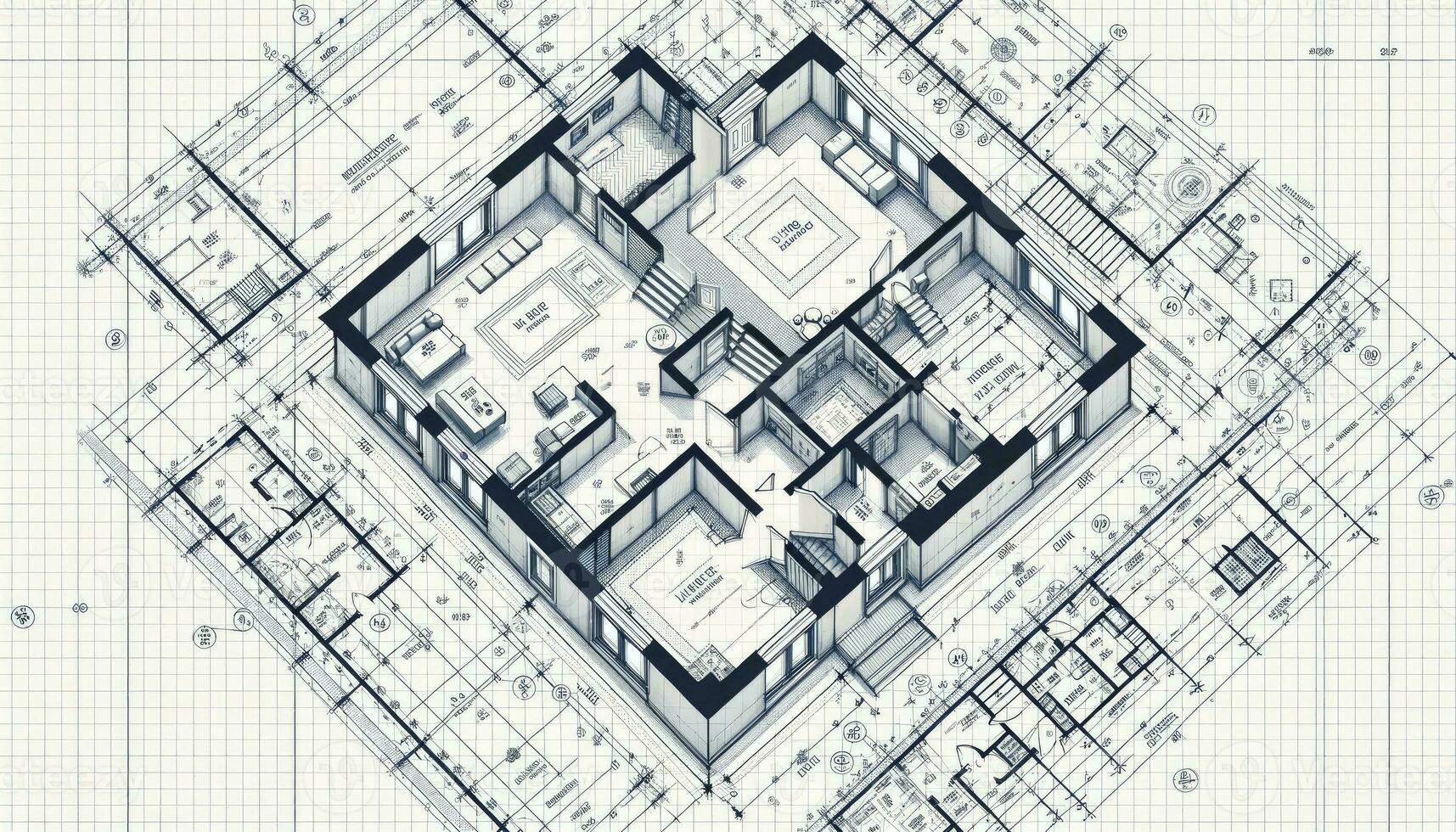 en tvåvånings bostads- hus som visar golv planer för både nivåer med märkt rum och detaljerad mätningar. ai genererad foto
