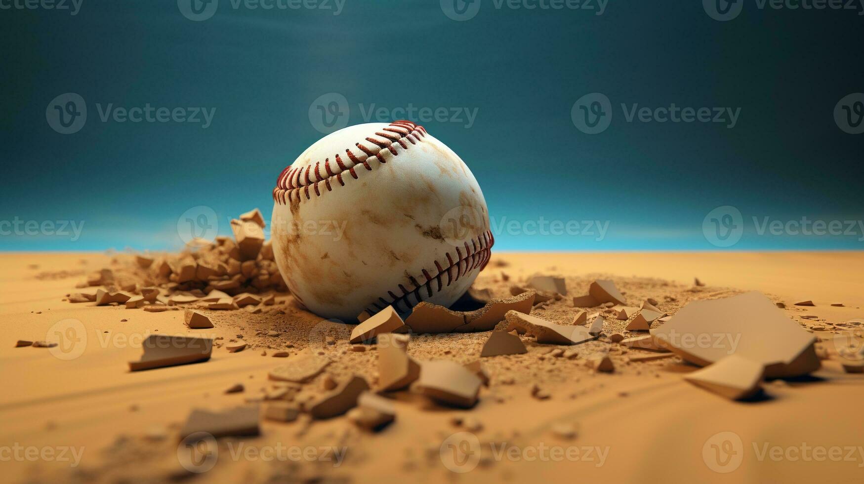 generativ ai, baseboll boll i torr sand explosion, på de kannor mound foto