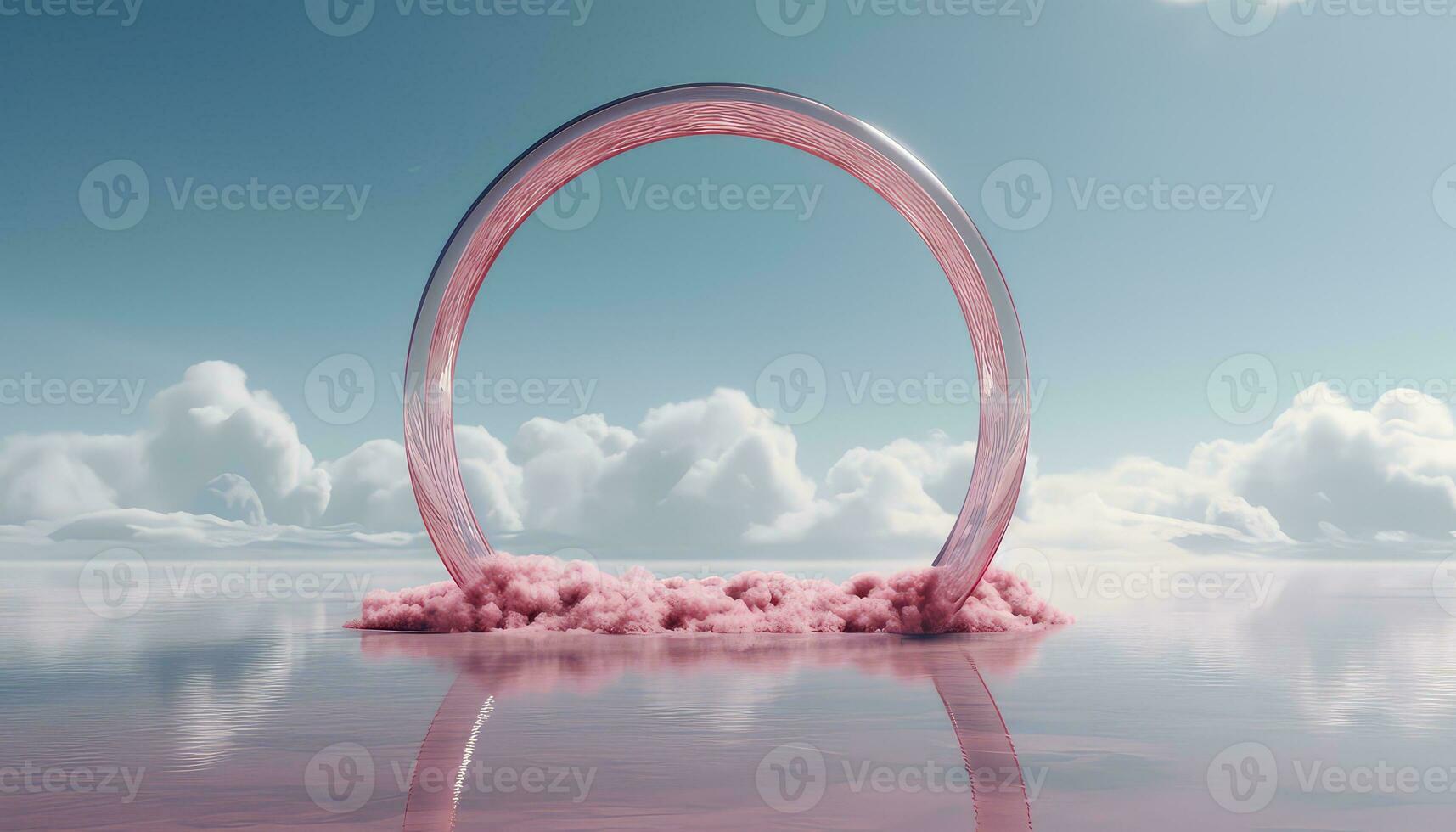 akvamarin himmel och hyperrealistiskt rosa moln cirkulär landskap ai genererad foto
