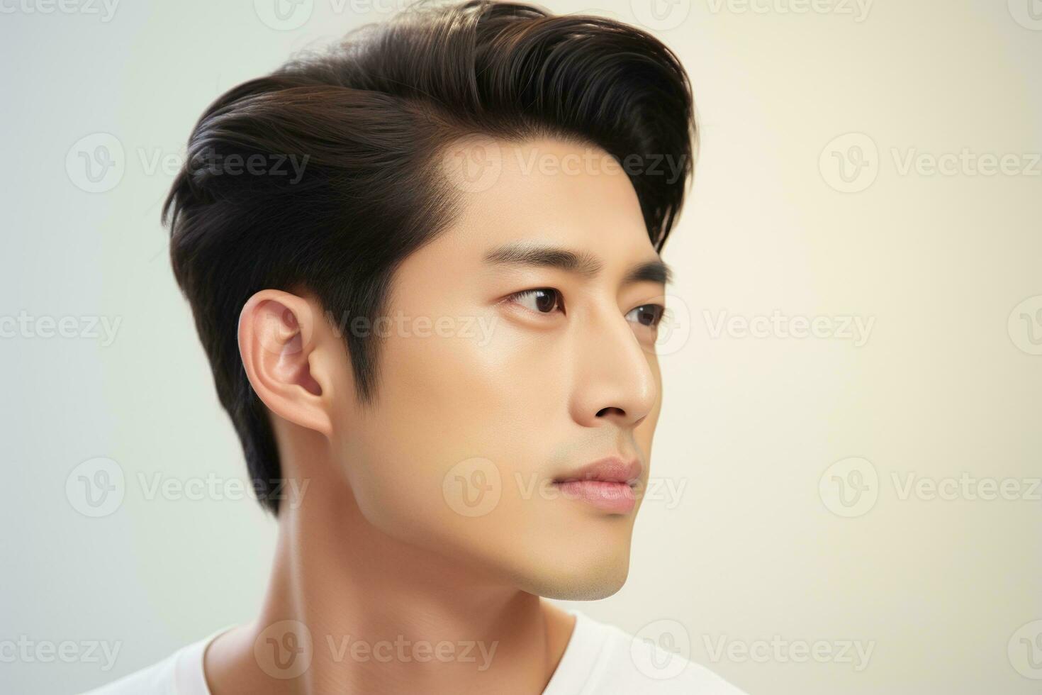 porträtt av stilig ung asiatisk man med rena hud, studio skott ai genererad foto