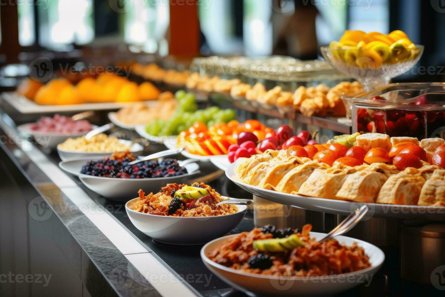 en gott frukost buffé i en hotel.ai generativ foto