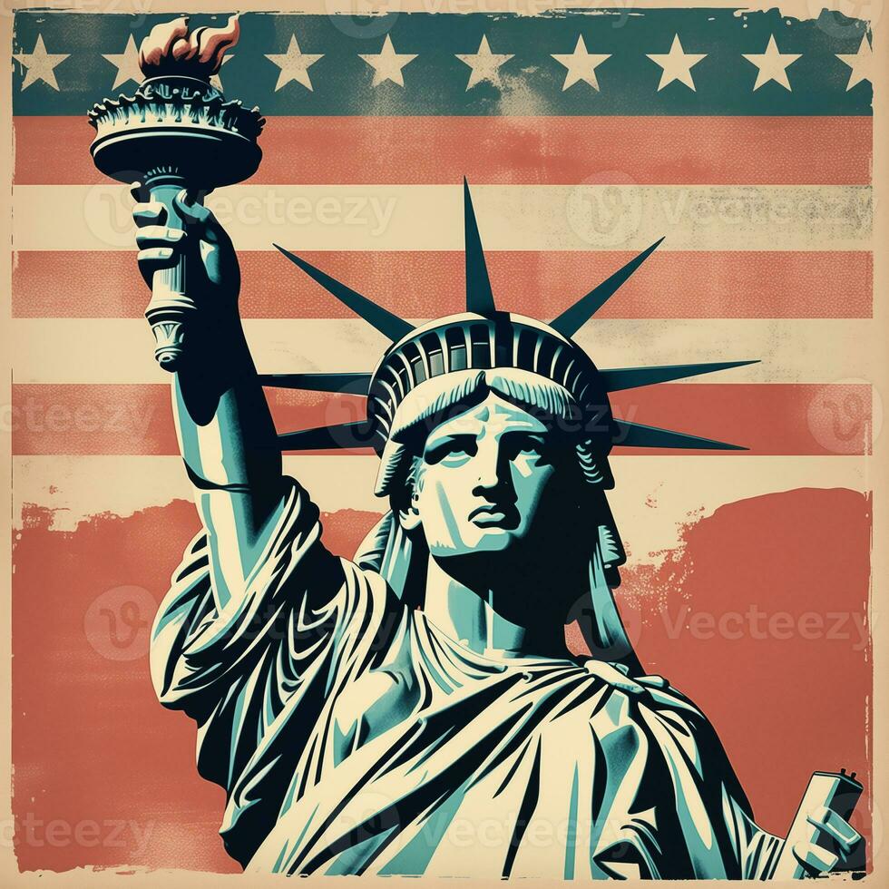 amerikan årgång affisch. usa, oberoende dag, flagga. ai genererad foto