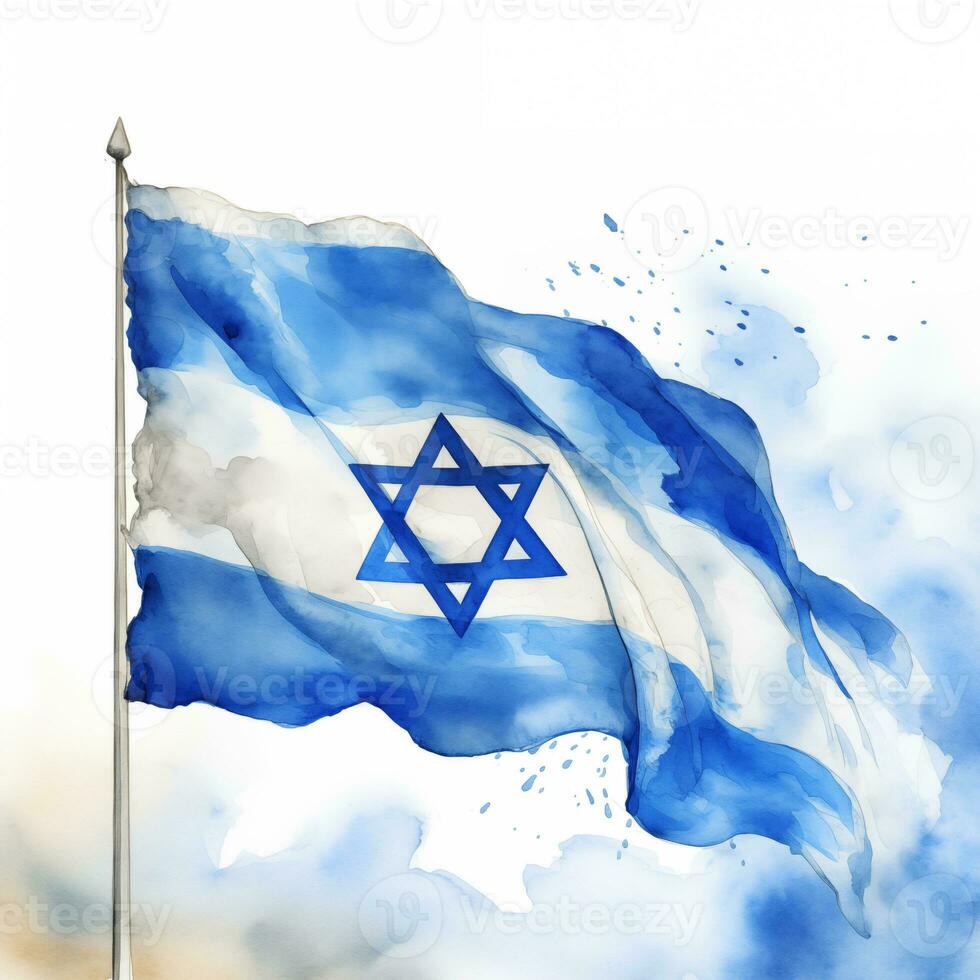vattenfärg illustration av Israel flagga. ai genererad foto