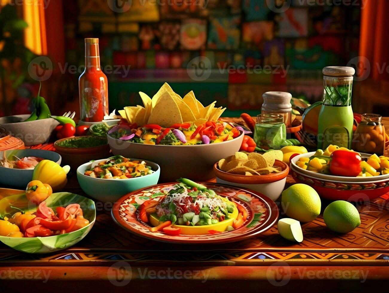 festival tabell med mexikansk mat. hög kvalitet. ai generativ foto