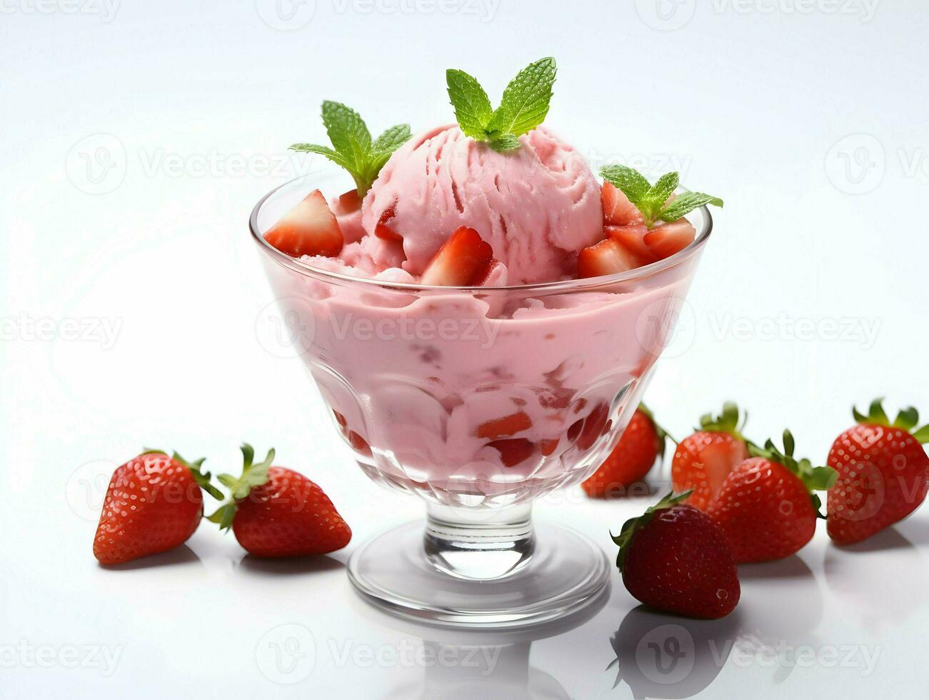 isolerat rosa yoghurt med is i en glas skål. hög kvalitet. ai generativ foto