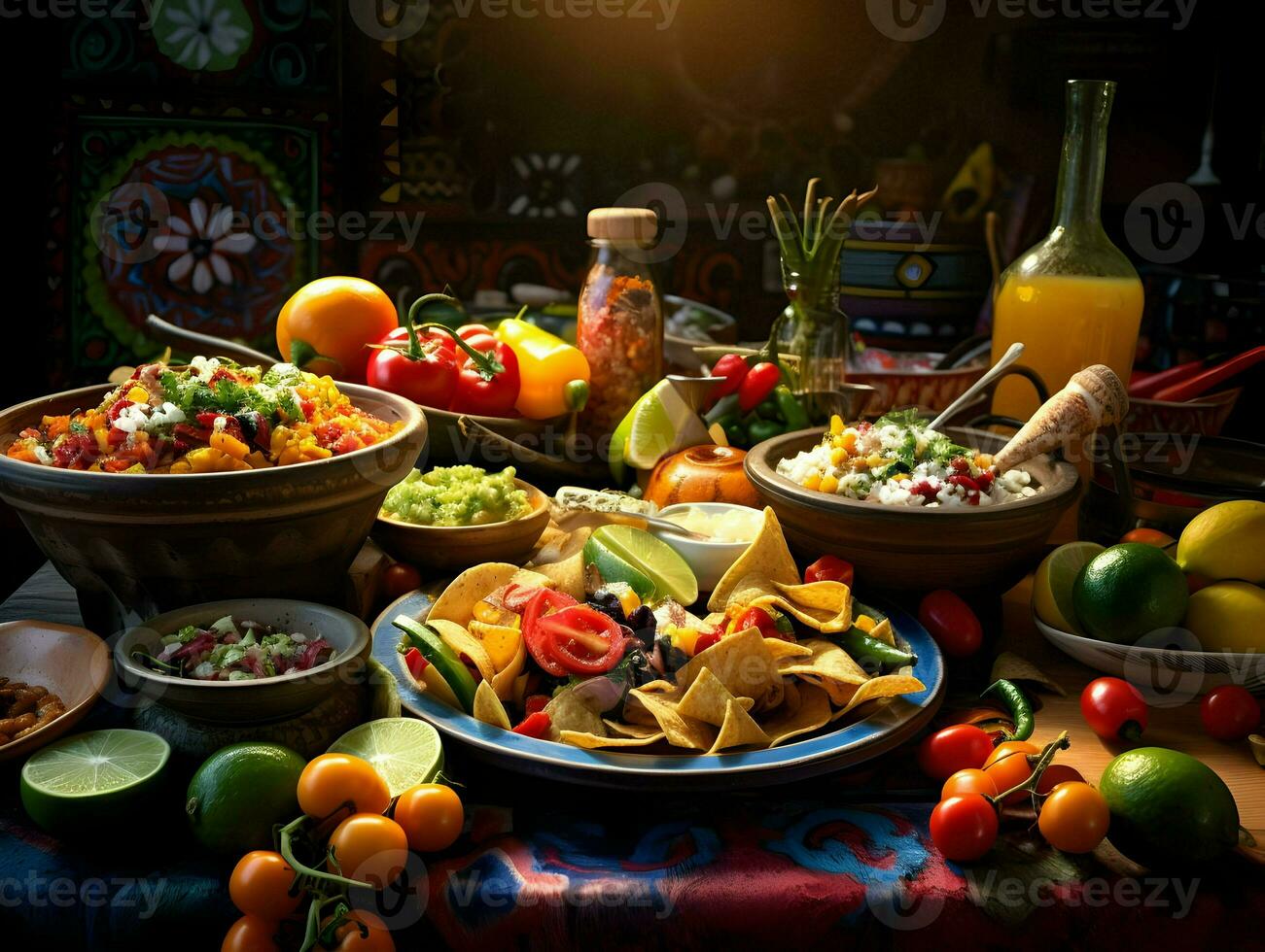 färgrik ljus tabell med mexikansk mat. hög kvalitet. ai generativ foto