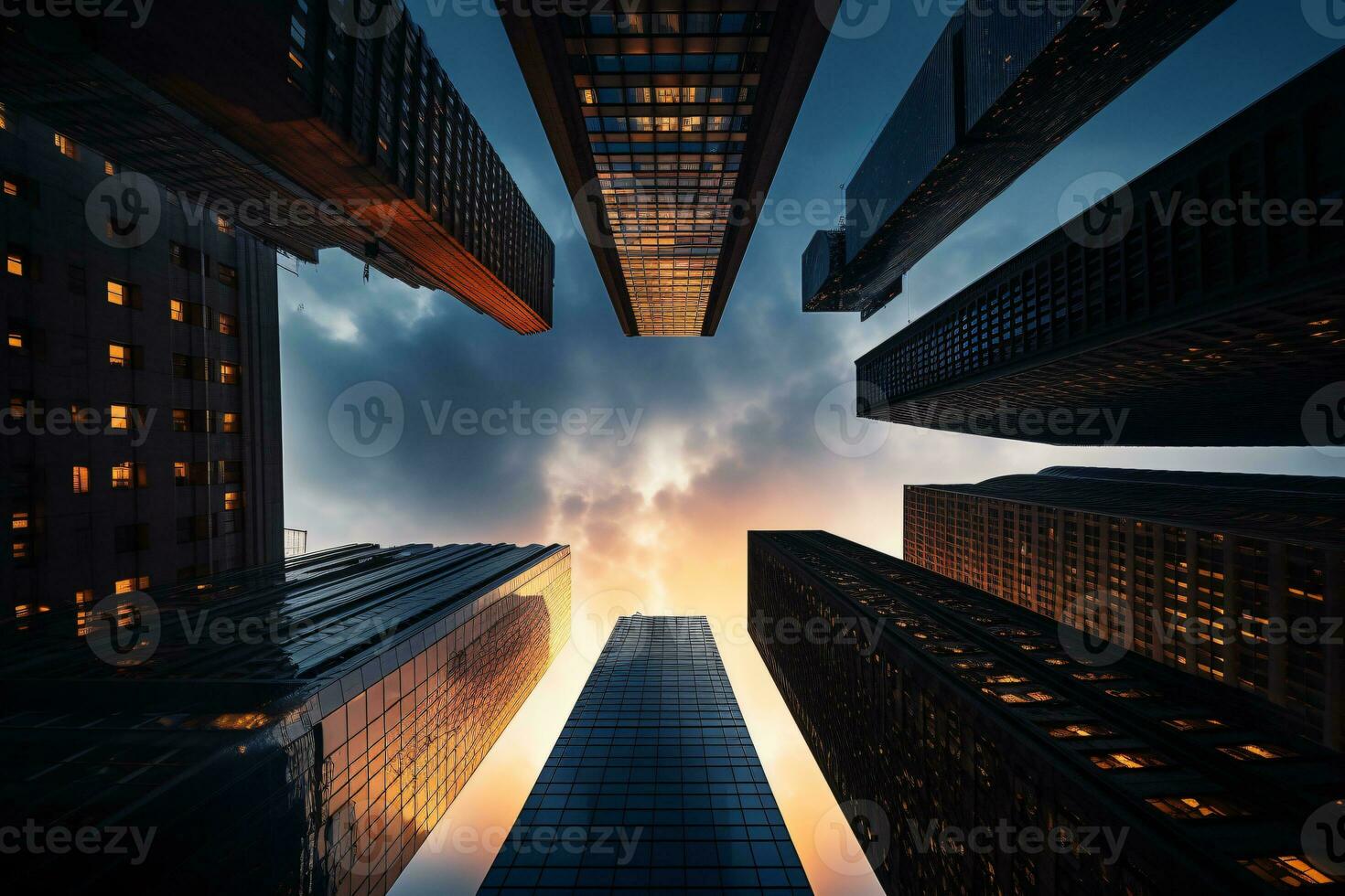 lång byggnader med klar himmel tagen från en låg vinkel, ai genererad foto