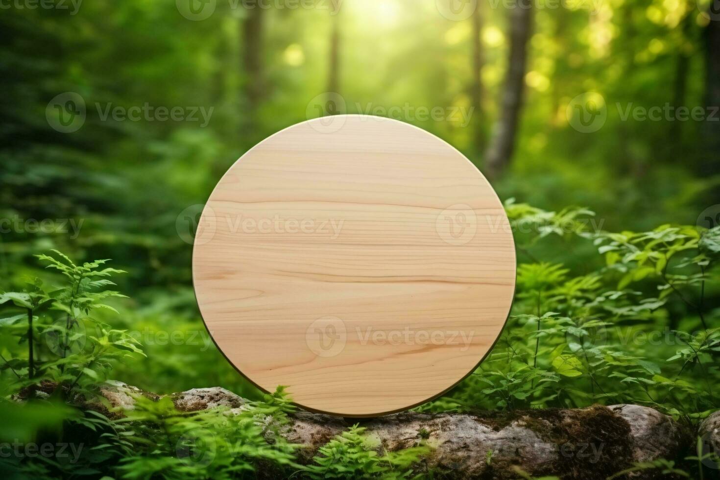 runda skylt med grön löv bakgrund, miljö- sparande begrepp, ai genererad foto