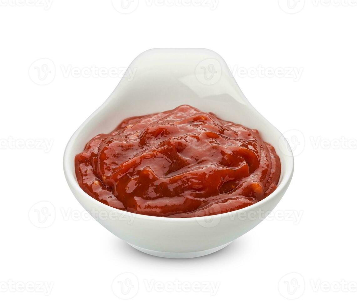ketchup. tomat sås isolerat på vit bakgrund foto