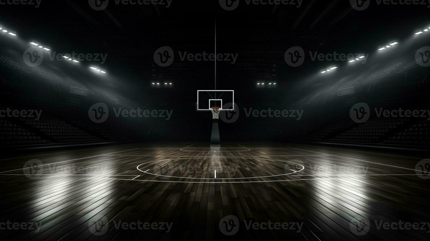 basketboll gående genom de korg på svart bakgrund, detalj skott. generativ ai foto