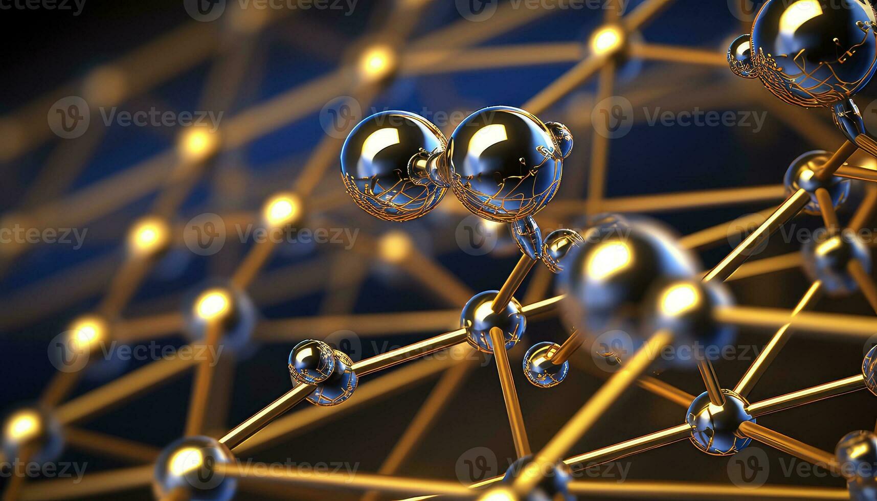 faller metall atomer träffa hexagonal rutnät ai genererad foto