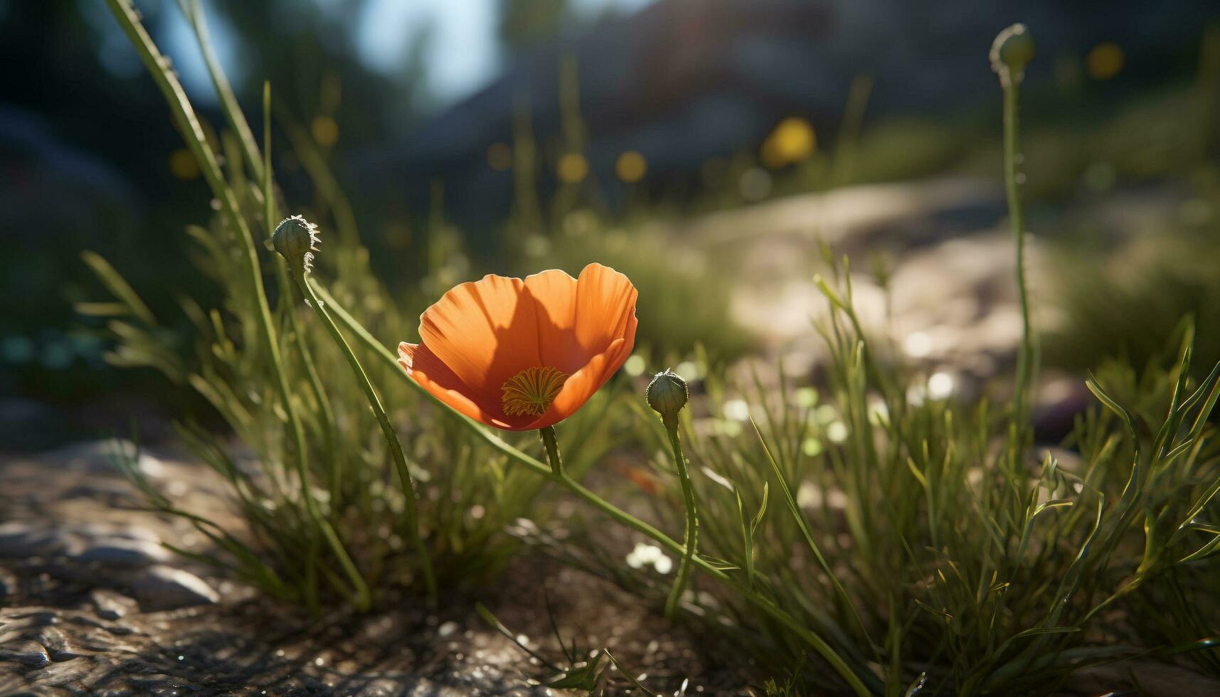 skön äng av vild i vibrerande färger under de sommar Sol genererad förbi ai foto