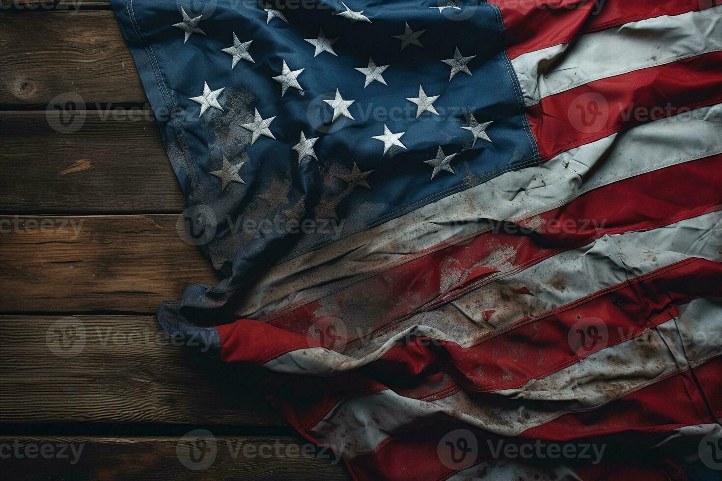 närbild av ett amerikan flagga i en rad. minnesmärke dag, oberoende dag, veteraner dag begrepp. ai generativ foto